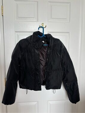 Black Puffer Jacket with Hood - Women
